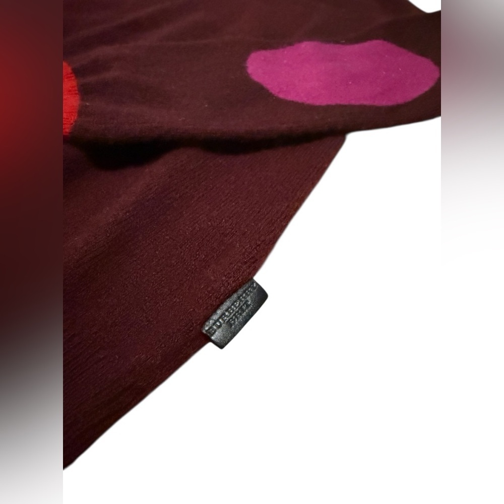 Burberry Brit Burgundy Cashmere Sweater w/ Pink Elbow Patches & Red Cuffs, XS - Picture 4 of 7